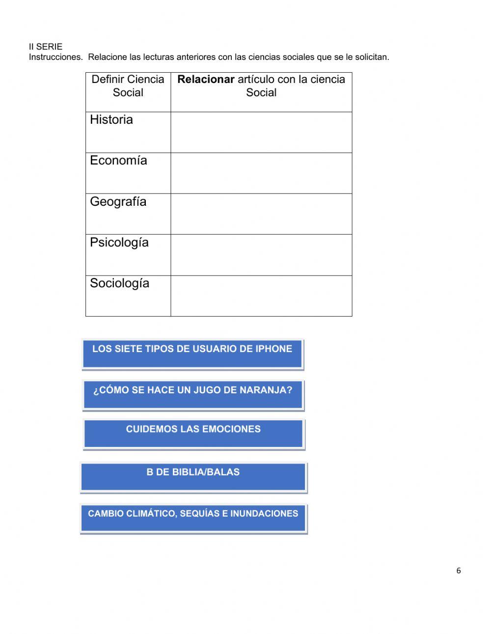 Prueba corta Ciencias Sociales