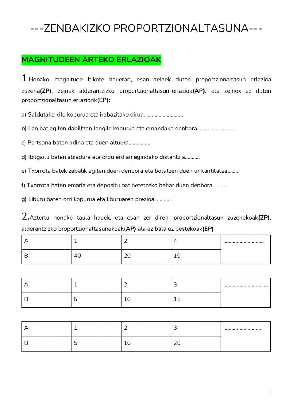 Zenbakizko proportzionaltasuna