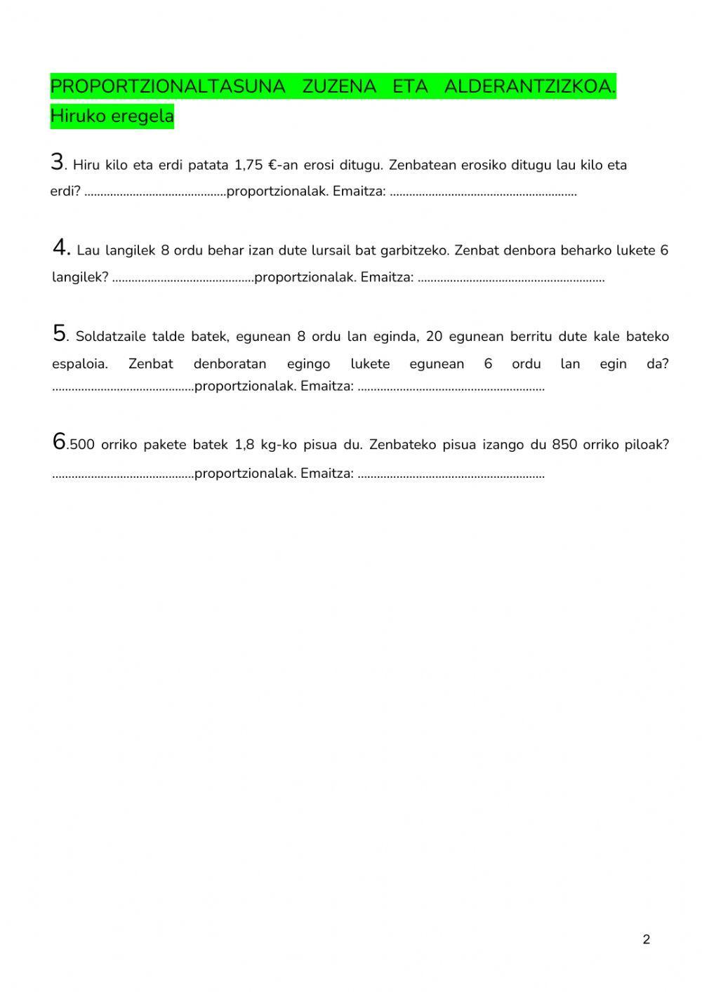 Zenbakizko proportzionaltasuna