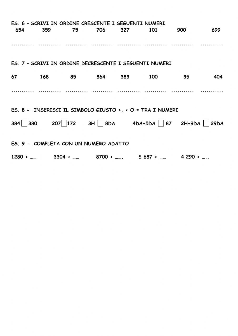 Verifica 1° quadrimestre -I NUMERI-