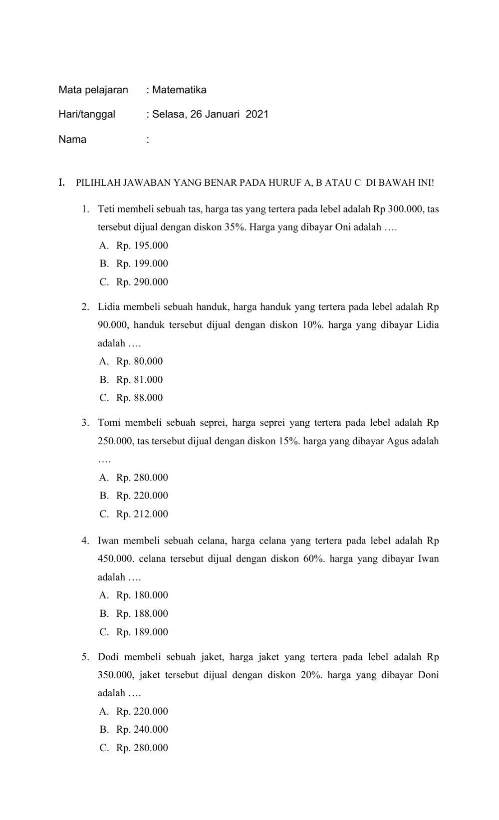Latihan soal matematika