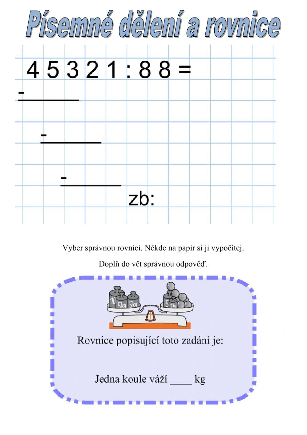 Písemné dělení a rovnice