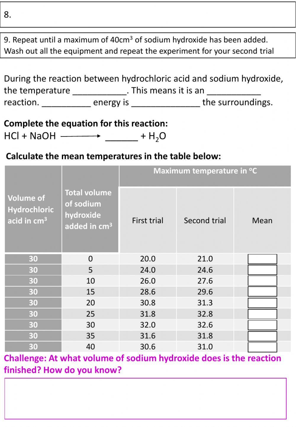 C7 1 Exothermic and Endothermic Reactions Sweet online exercise for