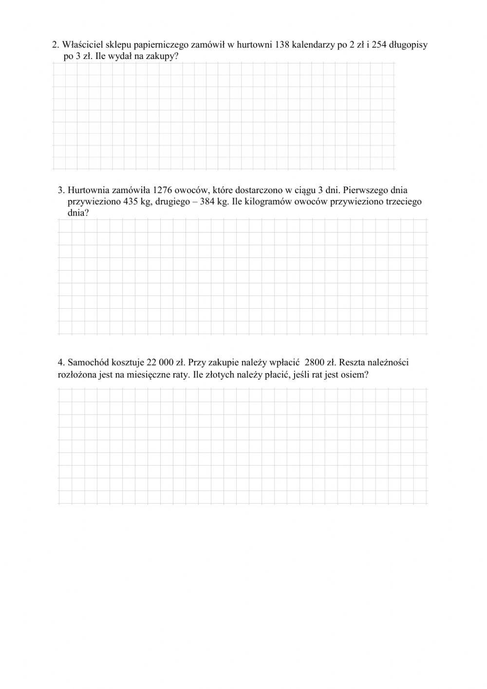 Działania pisemne -kl.4