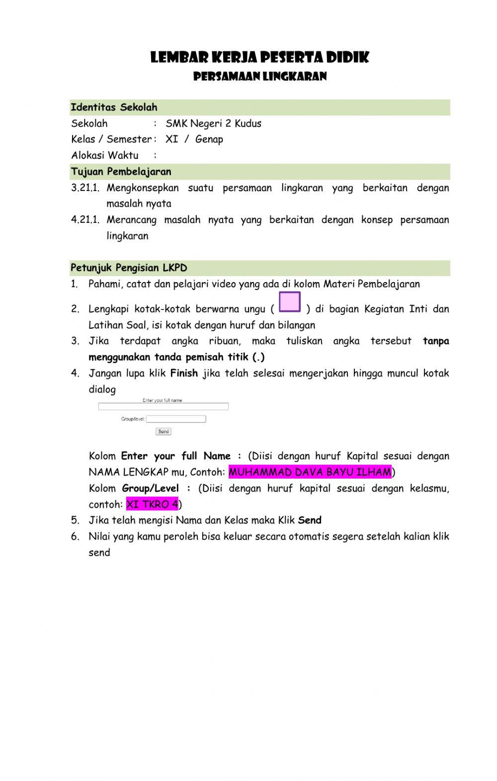 LKPD Persamaan Lingkaran