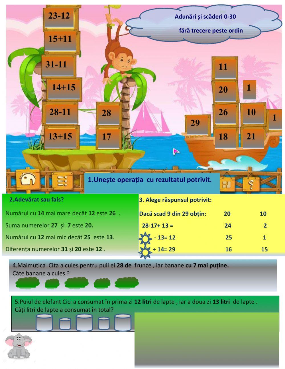 Adunări și scăderi 0-31 recapitulare