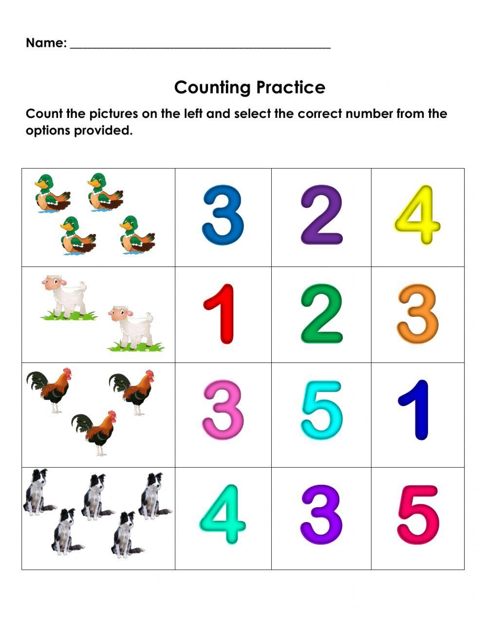 Counting Practice (Numbers 1-5) (Animals on the Farm)