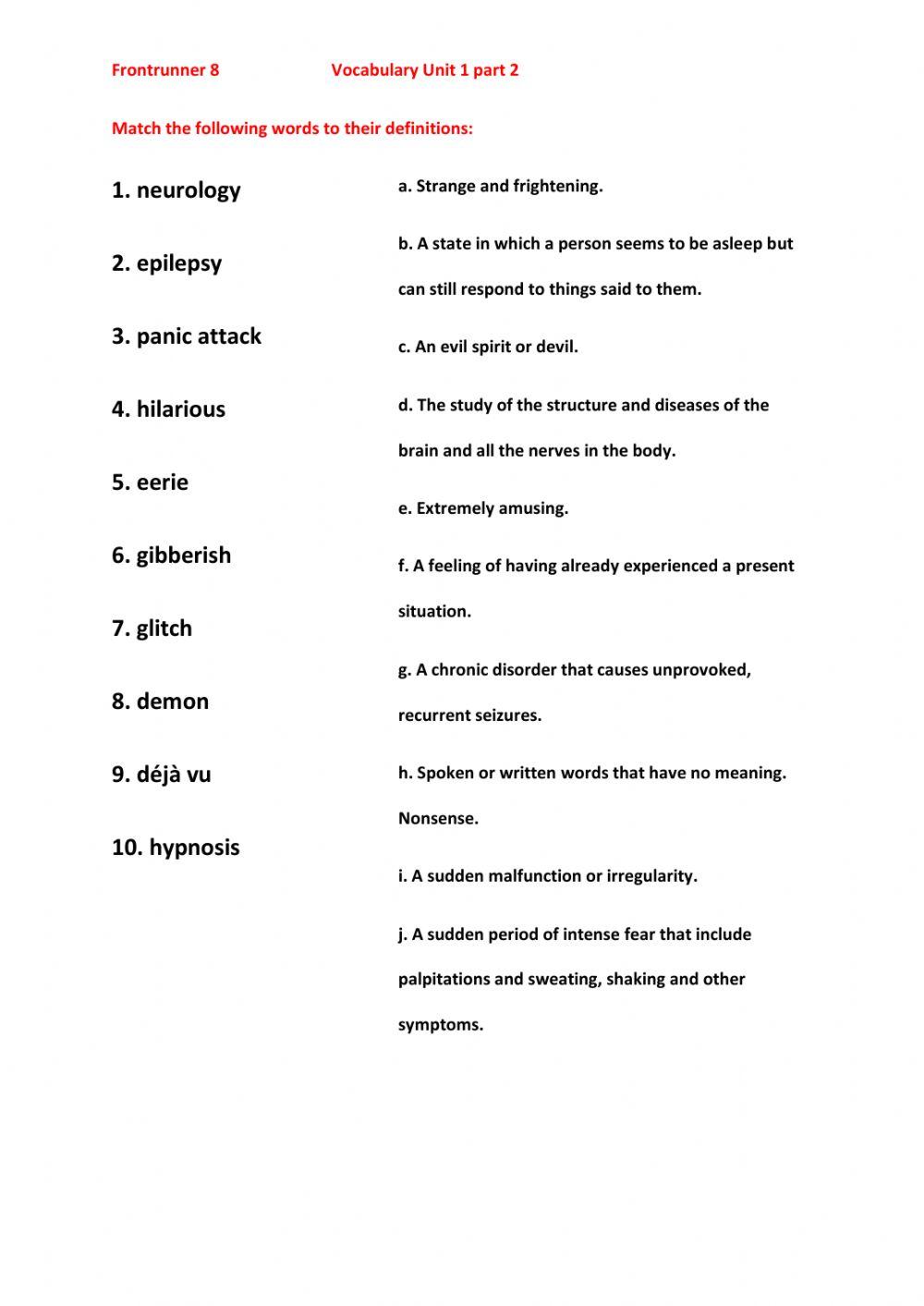 FR 8 Unit 1 Vocabulary part 2