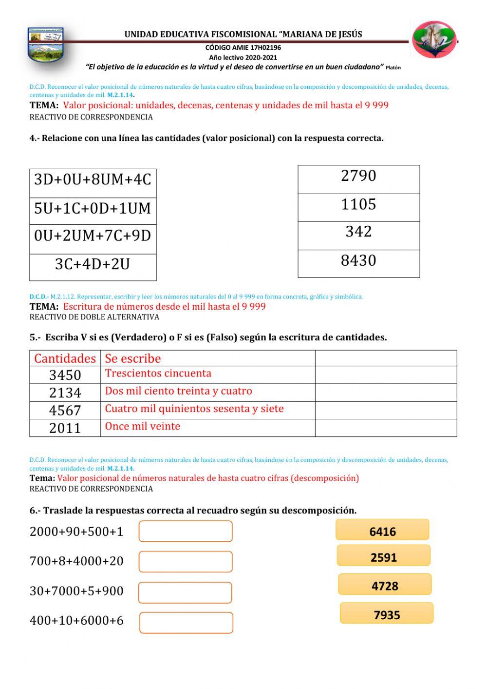 Evaluación Q- Matemática- 4 A