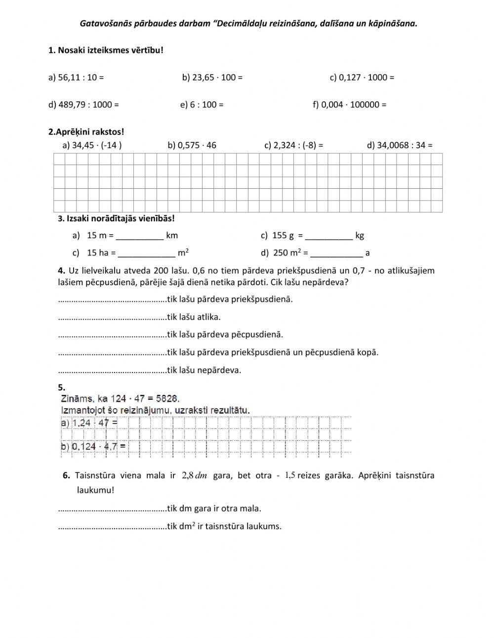 Darbības ar decimāldaļām