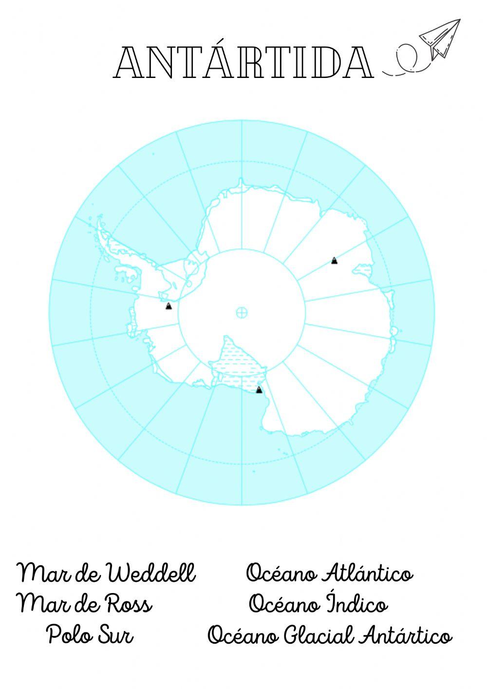 Antartida. Mapa mudo fisico agua