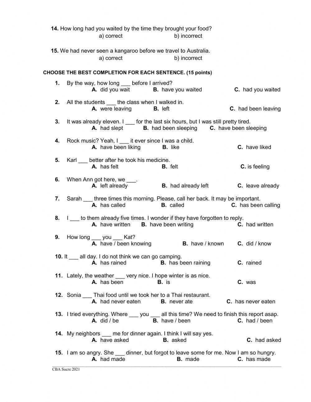 A1 ESL grammar review worksheets