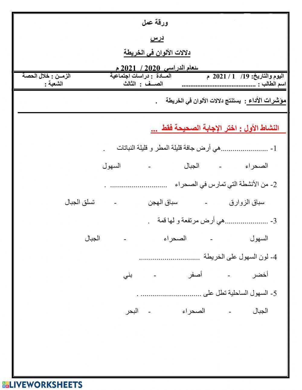 دلالات الوان الخريطة