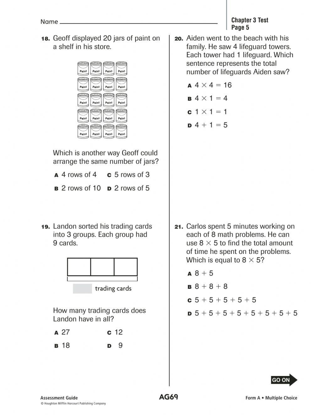 Go Math Chapter 3 Test (2ND Part)