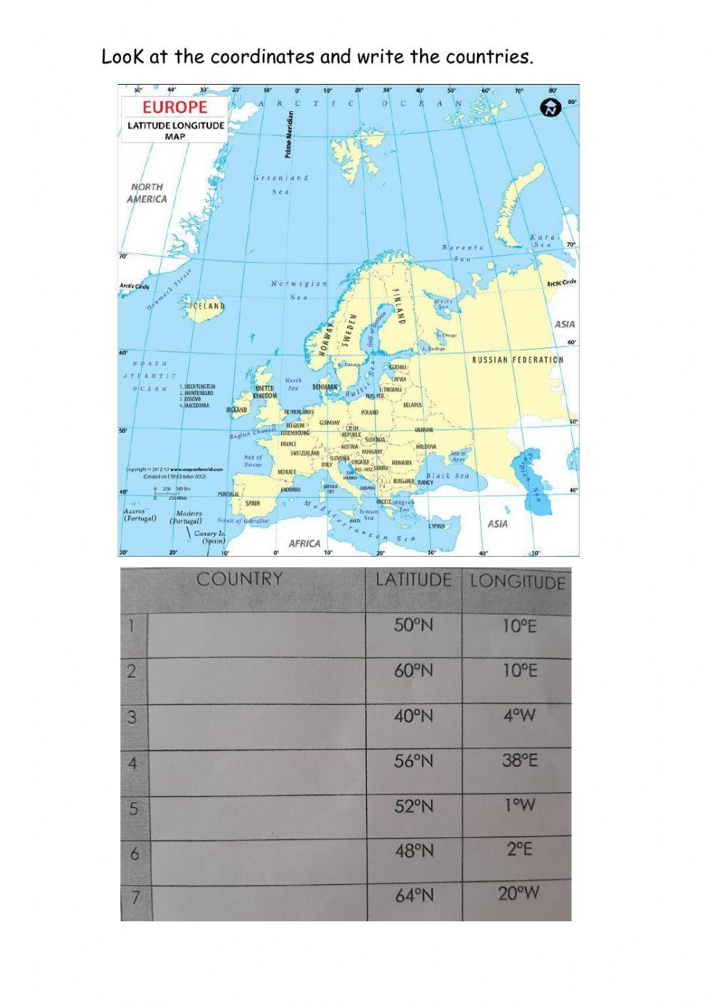 Geographic coordinates worksheet | Live Worksheets