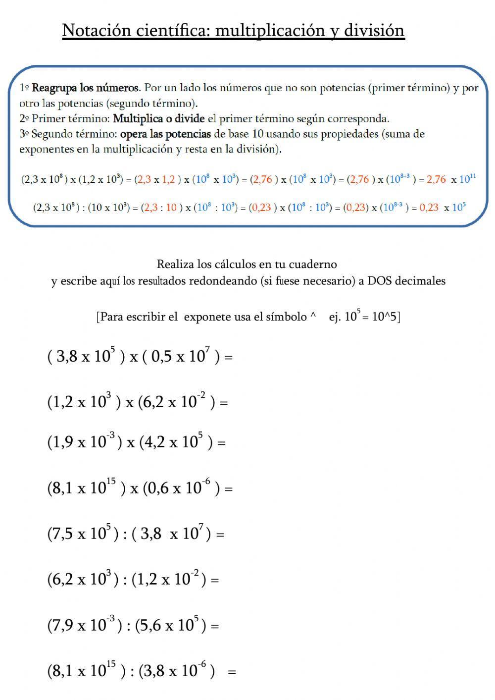 Notación científica: multiplicaciones y divisiones
