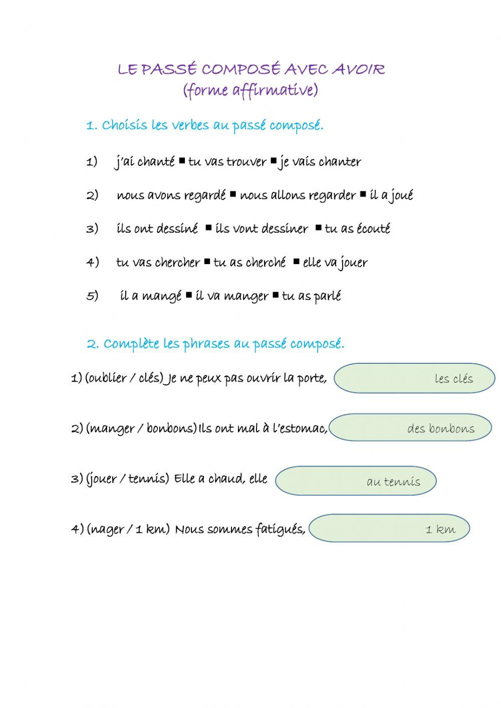 Le passé composé (avoir - affirmative)