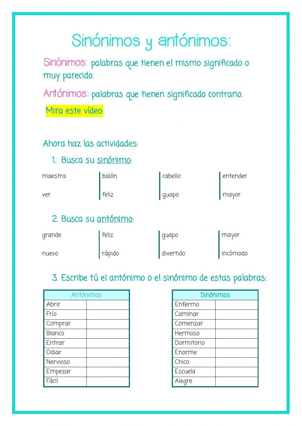 Sinónimos y antónimos