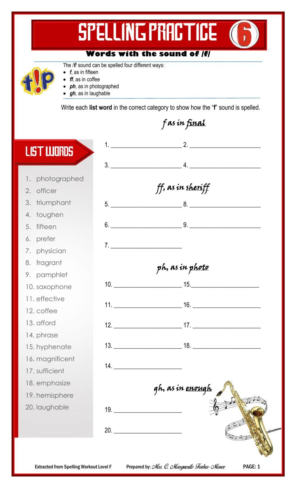 Words with the sound of -f-