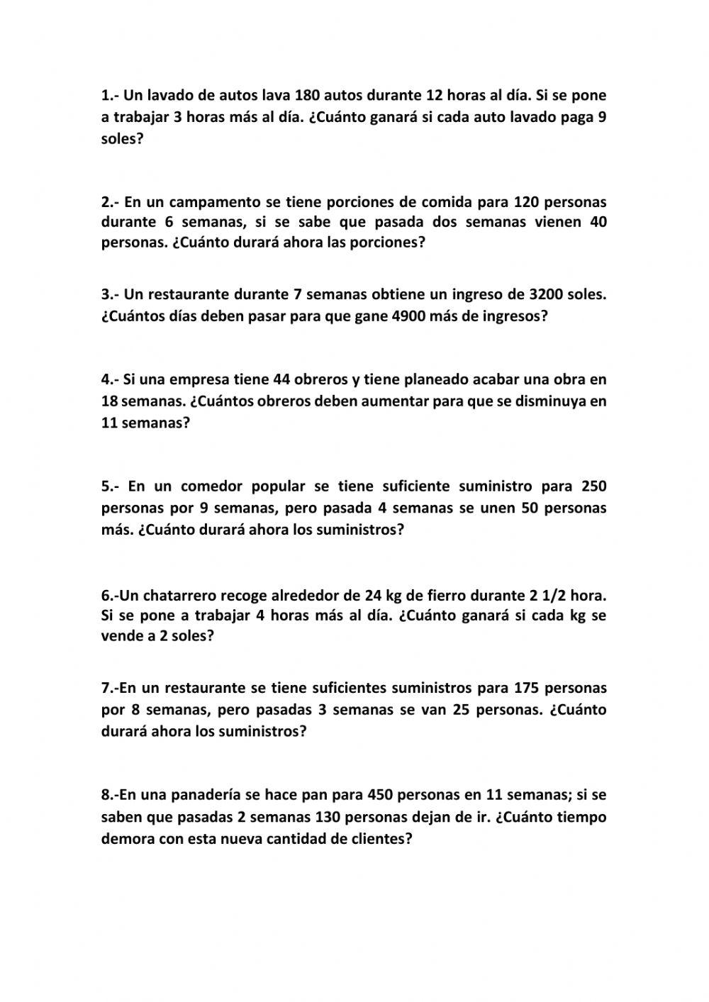 Tarea de Regla de 3 Simple