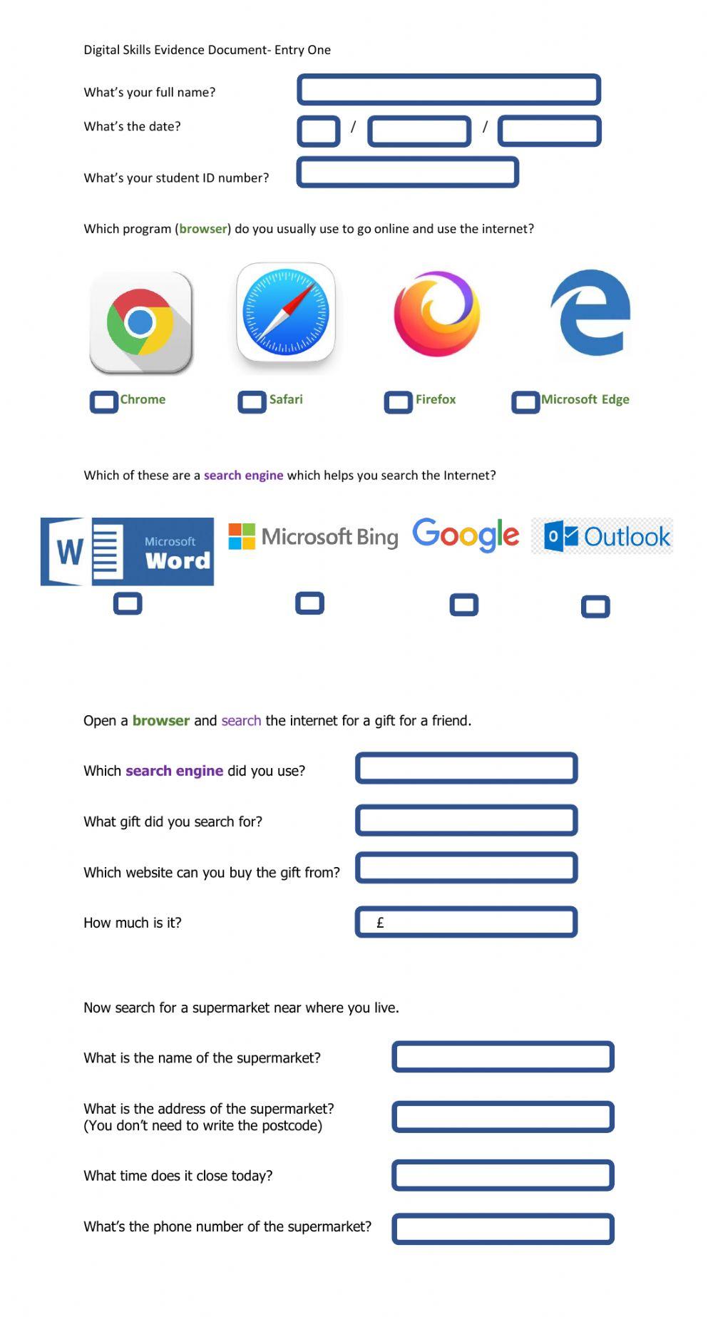 Digital skills assessment activity entry one