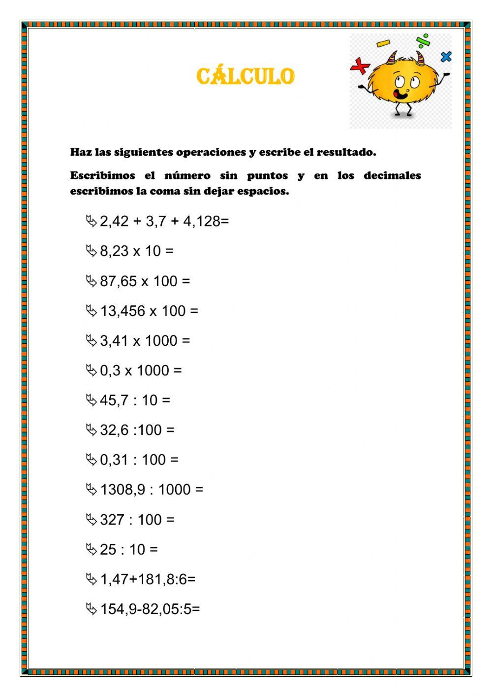 Calculo decimales