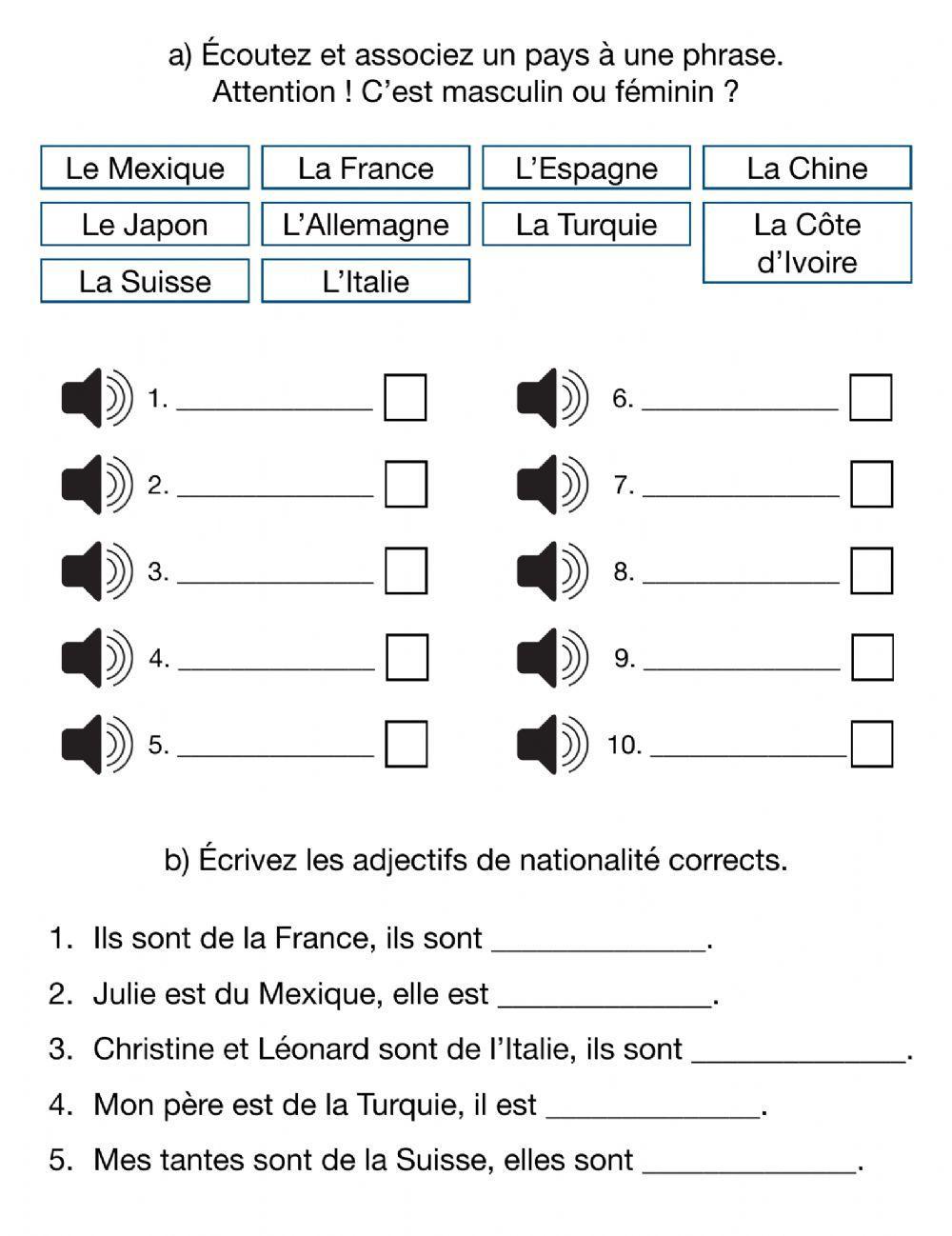 Les adjectifs de nationalité Les adjectifs de nationalité