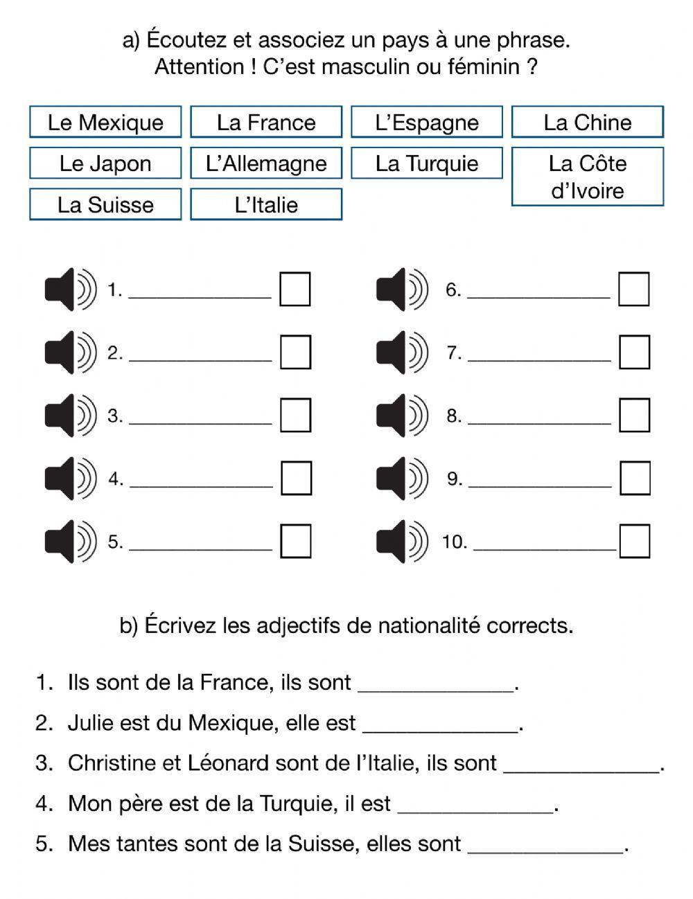 Les adjectifs de nationalité