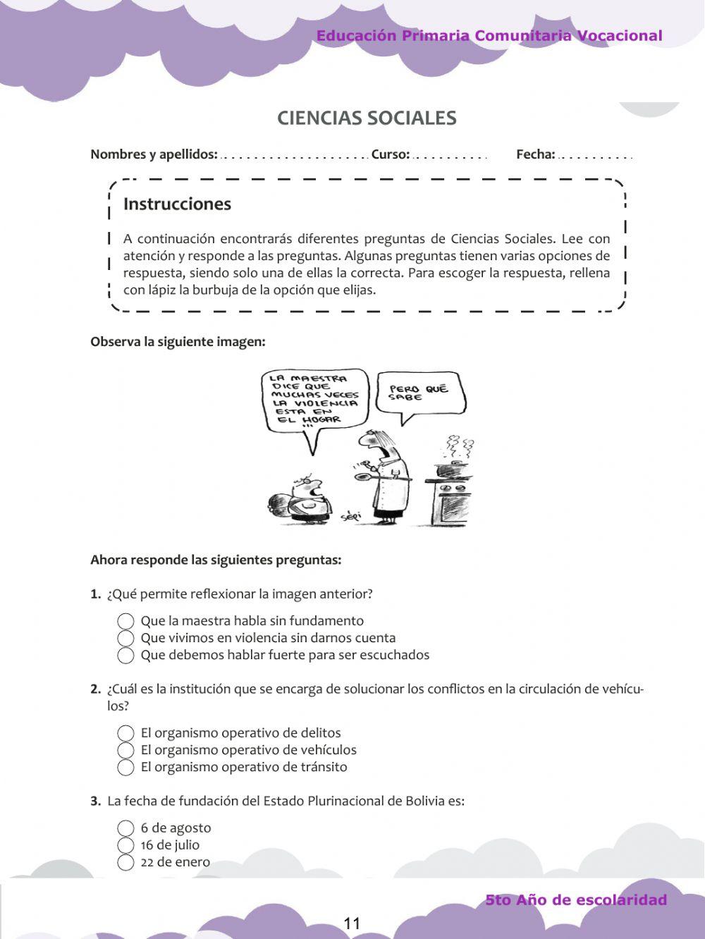 Ciencias Sociales 5to PCV