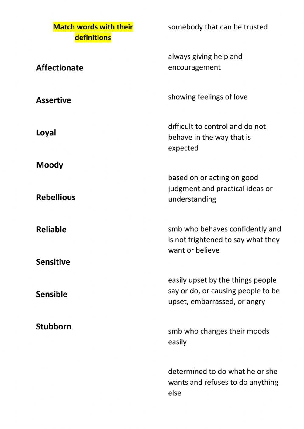 Personality vocabulary