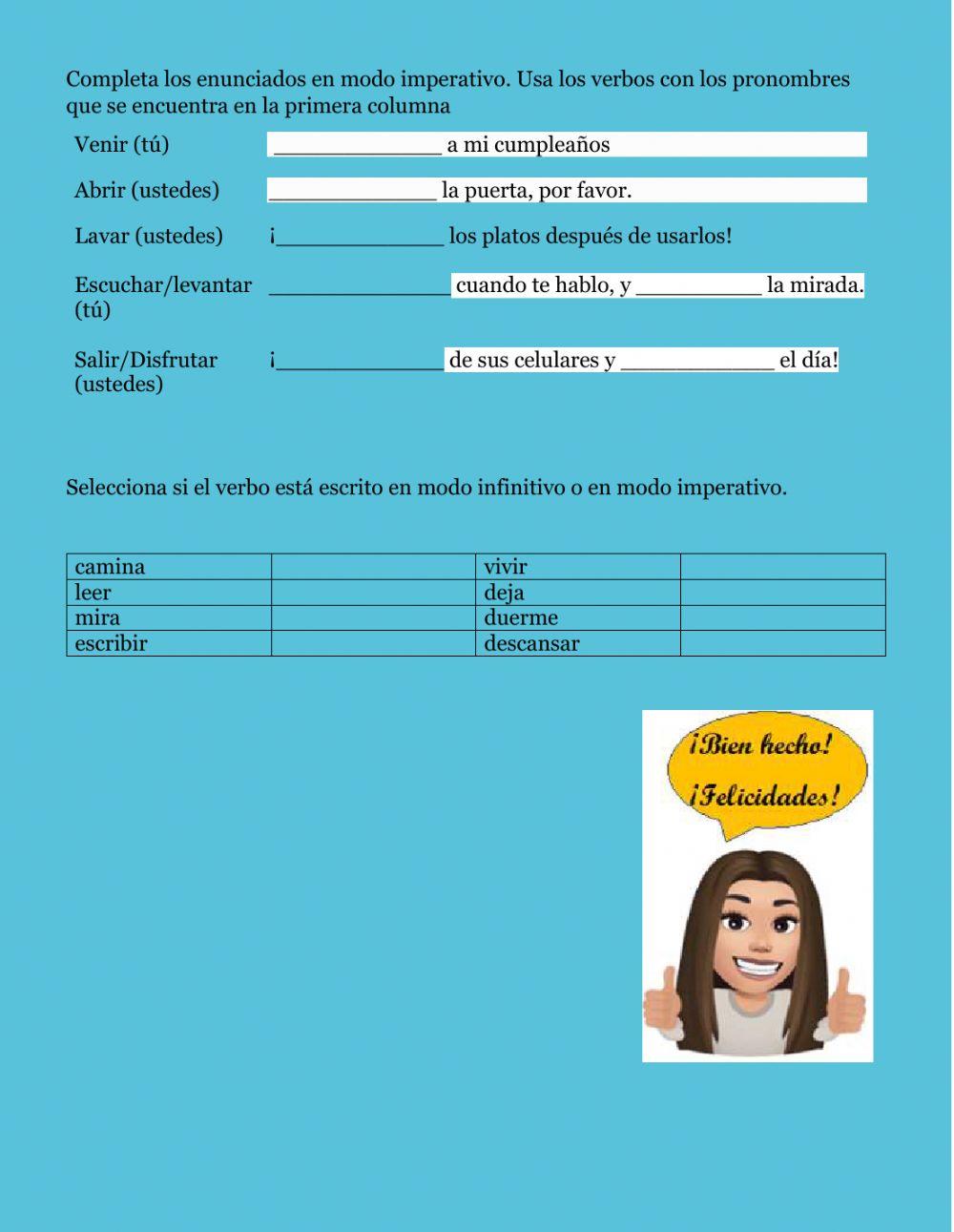 El modo infinitivo e imperativo