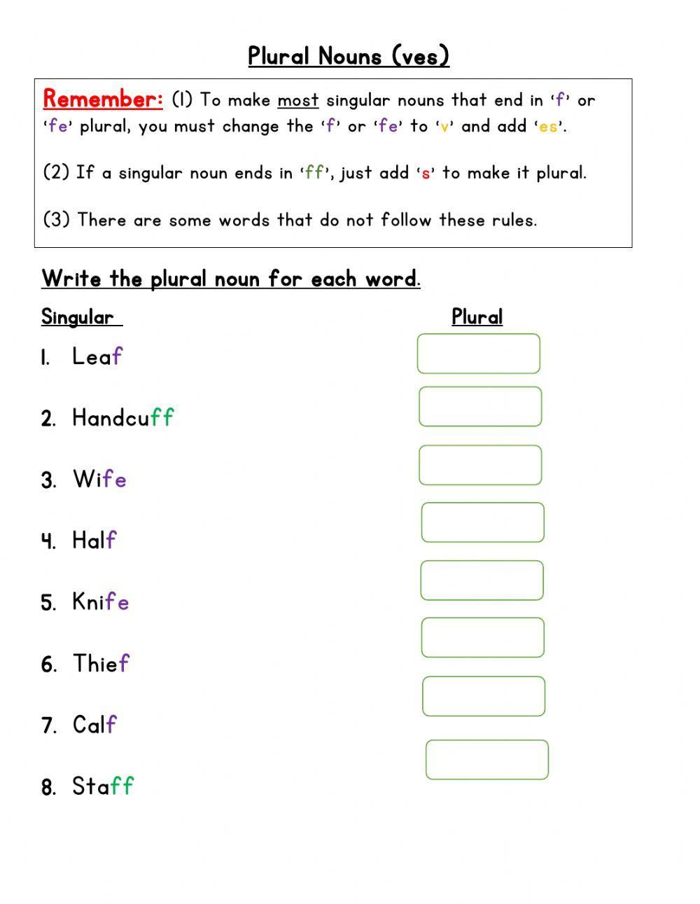 Plural Nouns- ves