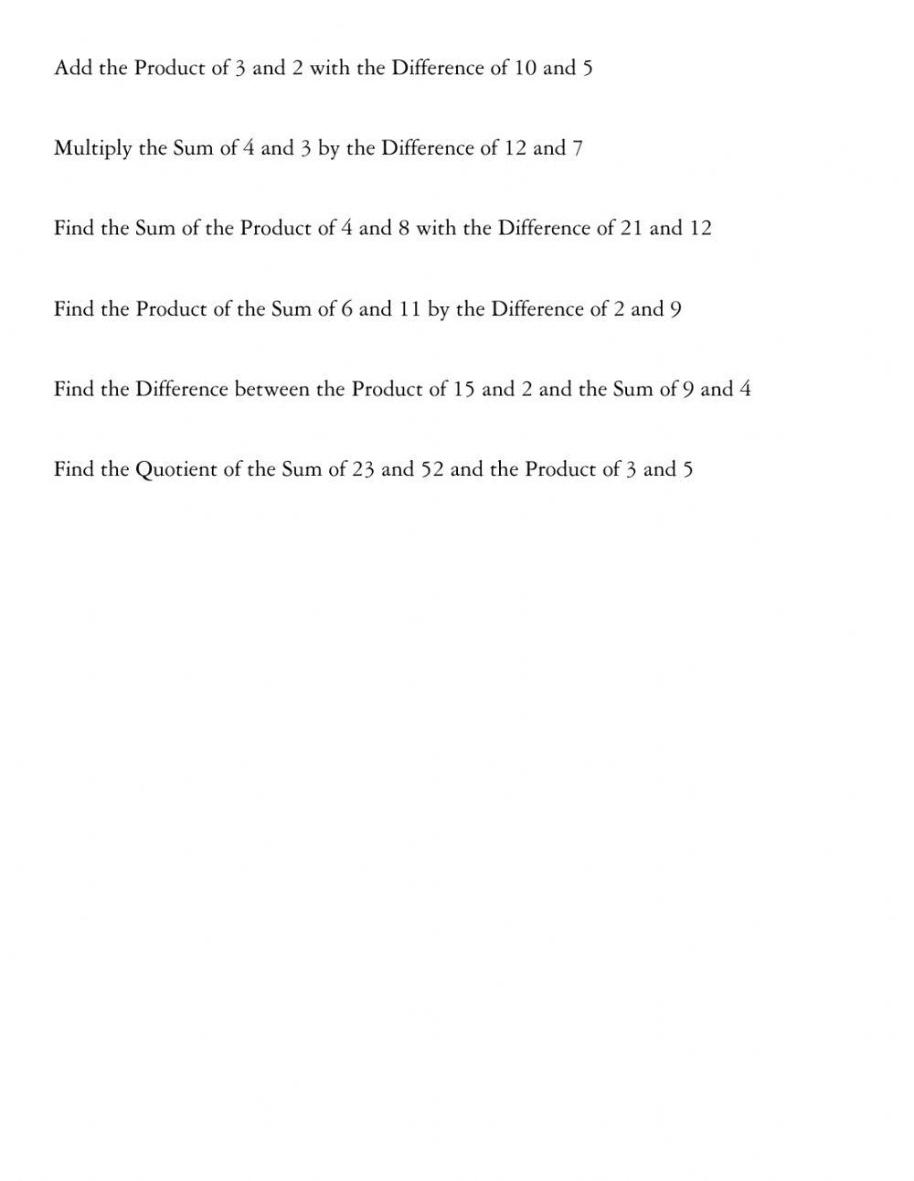 Order of Operations - Word Problems