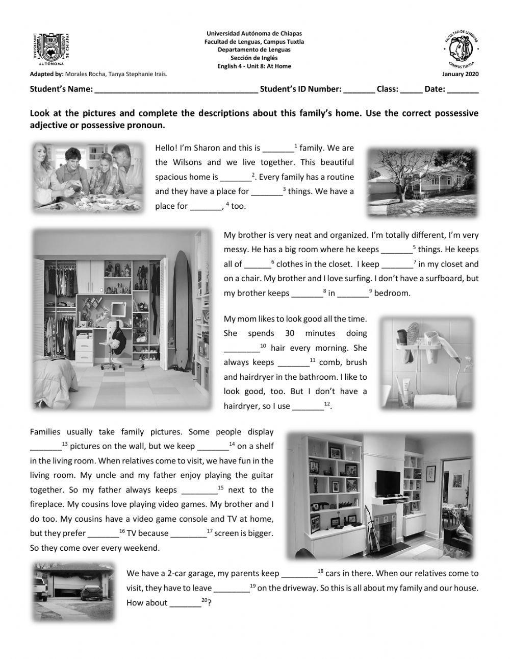 At home: Possessive Adjectives and Possessive Pronouns