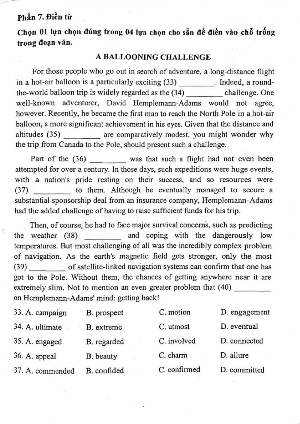 Đề thi đánh giá năng lực ngoại ngữ Tiếng Anh vào lớp 10 Chuyên ngoại ngữ - Số 17.1