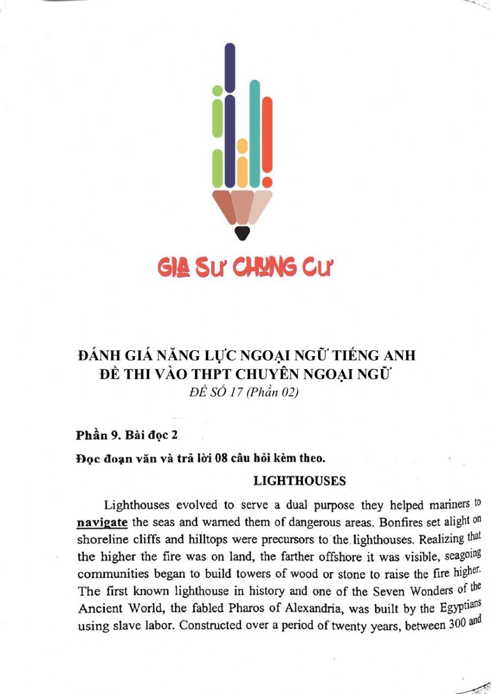 Đề thi đánh giá năng lực ngoại ngữ Tiếng Anh vào lớp 10 Chuyên ngoại ngữ - Số 17.2
