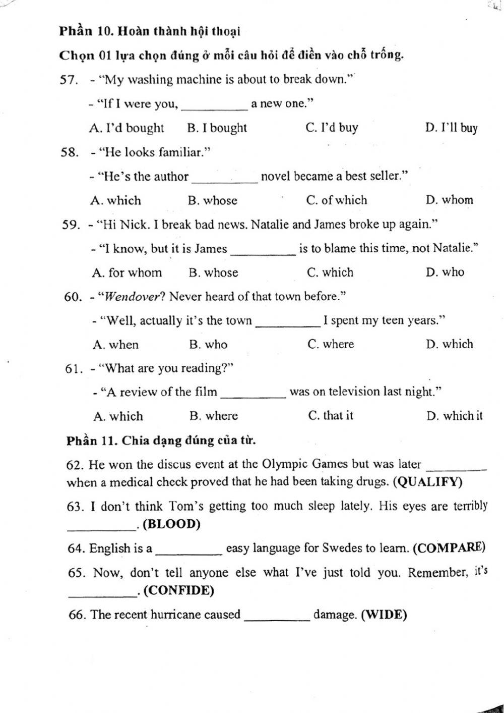 Đề thi đánh giá năng lực ngoại ngữ Tiếng Anh vào lớp 10 Chuyên ngoại ngữ - Số 17.2