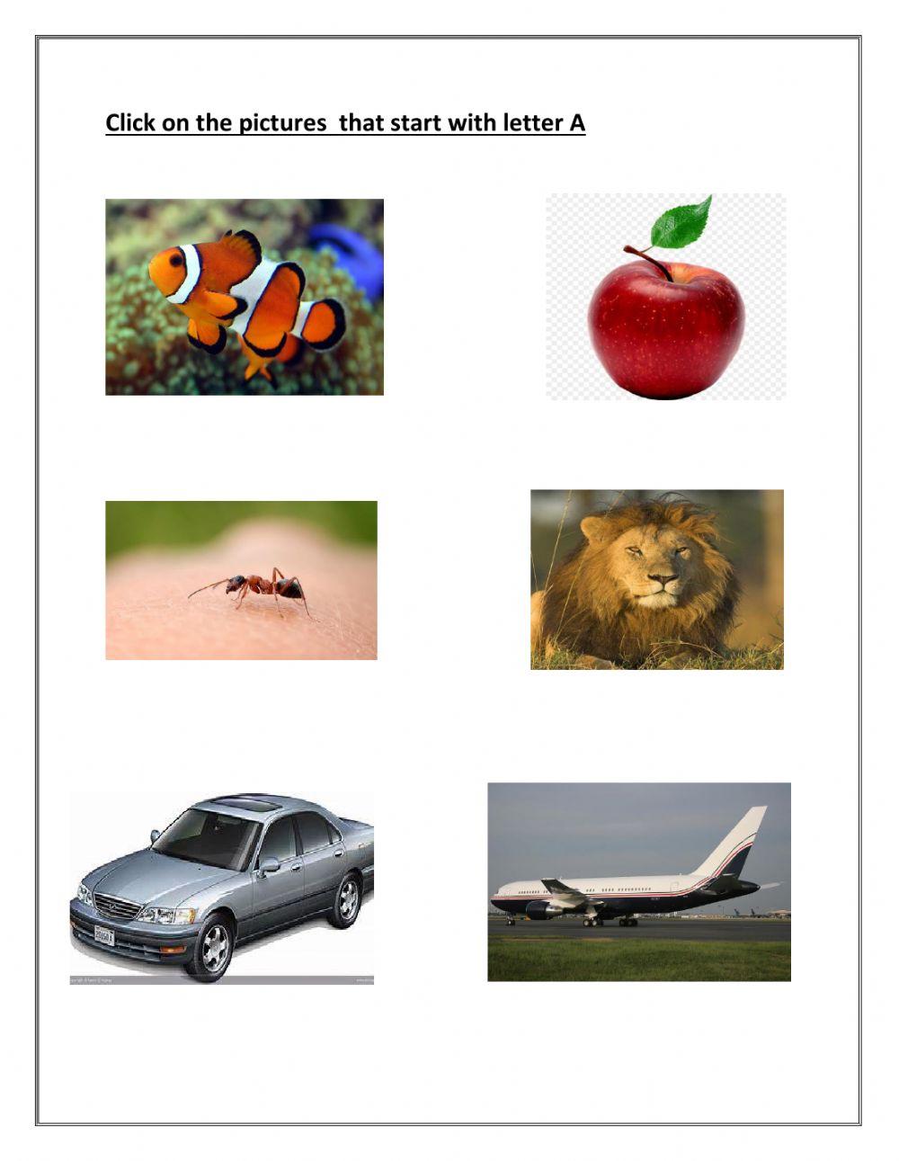 Click on the pictures start with letter A