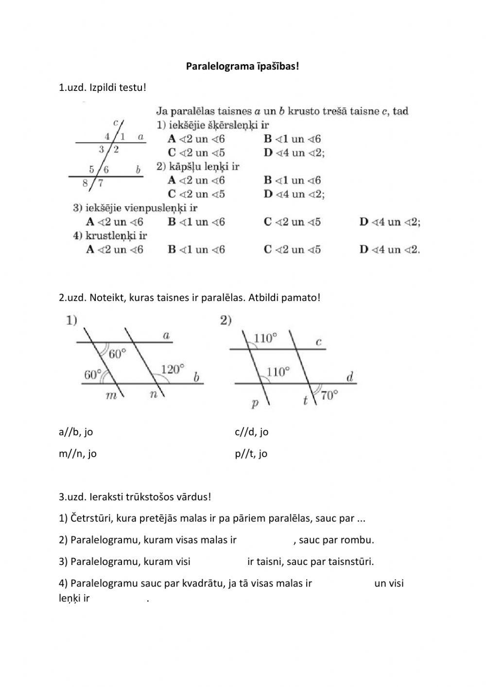 Paralelograma īpašības