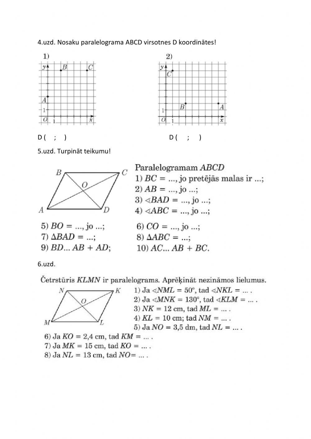Paralelograma īpašības
