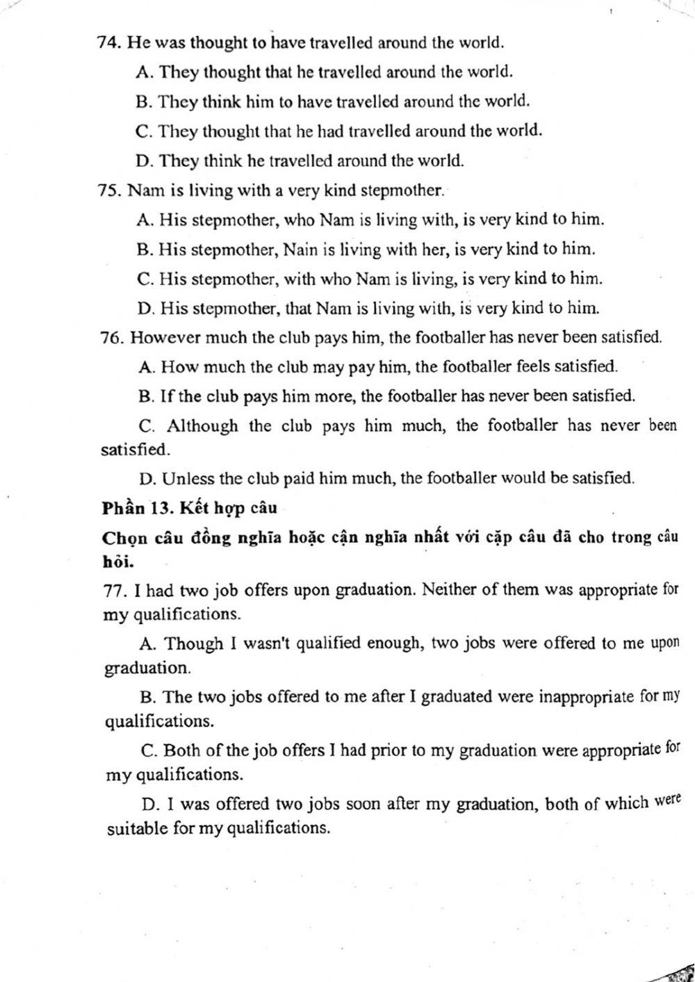 Đề thi đánh giá năng lực ngoại ngữ Tiếng Anh vào lớp 10 Chuyên ngoại ngữ - Số 18.2