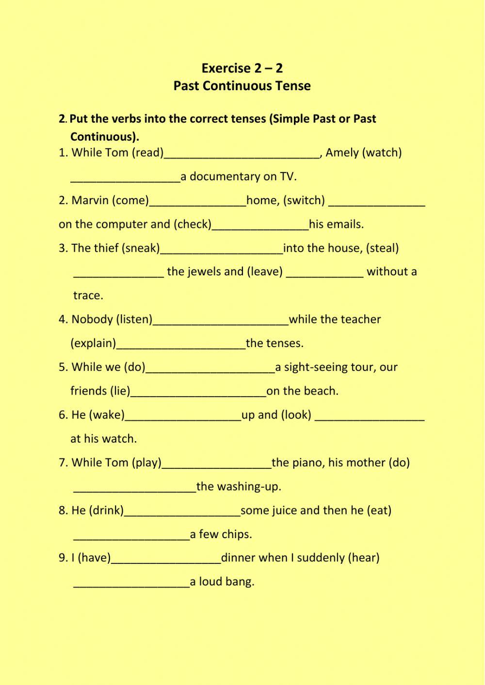 Exercise 2.2 Past Continuous