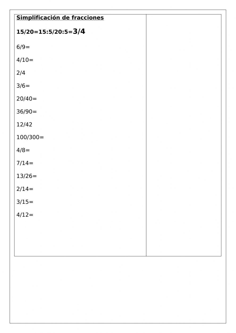 Simplicación de fracciones