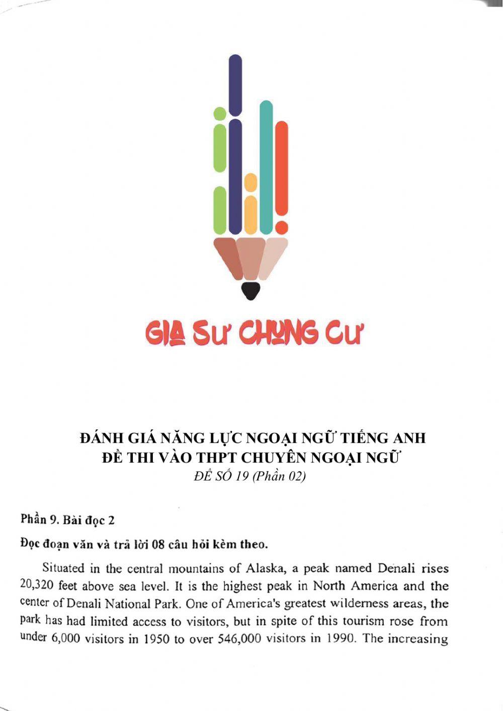 Đề thi đánh giá năng lực ngoại ngữ Tiếng Anh vào lớp 10 Chuyên ngoại ngữ - Số 19.2