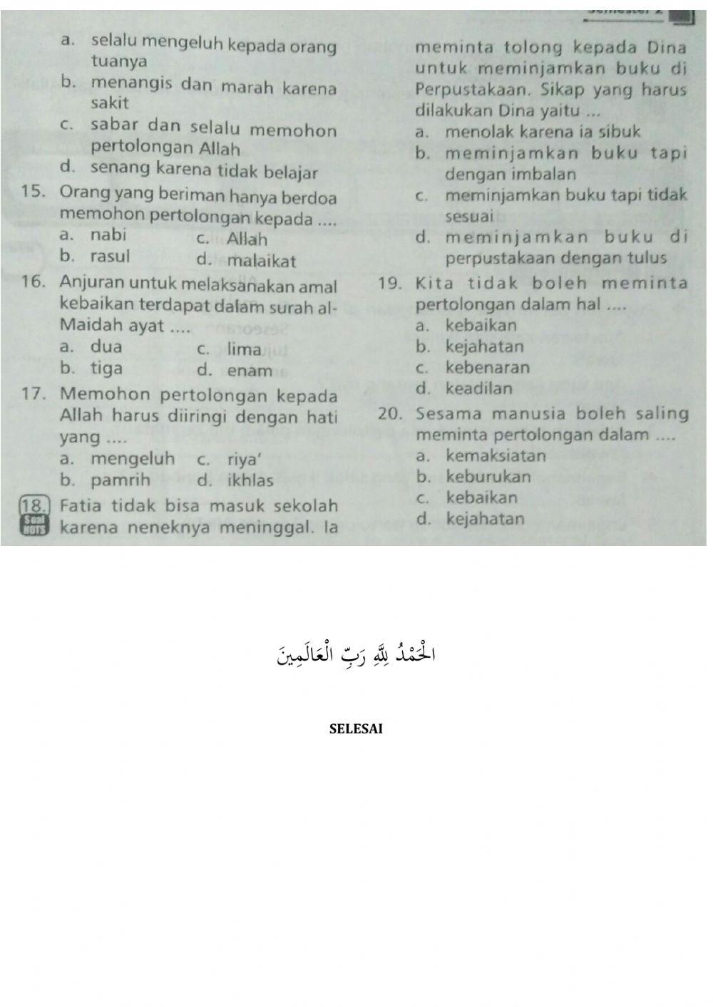 UH Kls 3 pelj 7 hati tentram dengan berperilaku baik