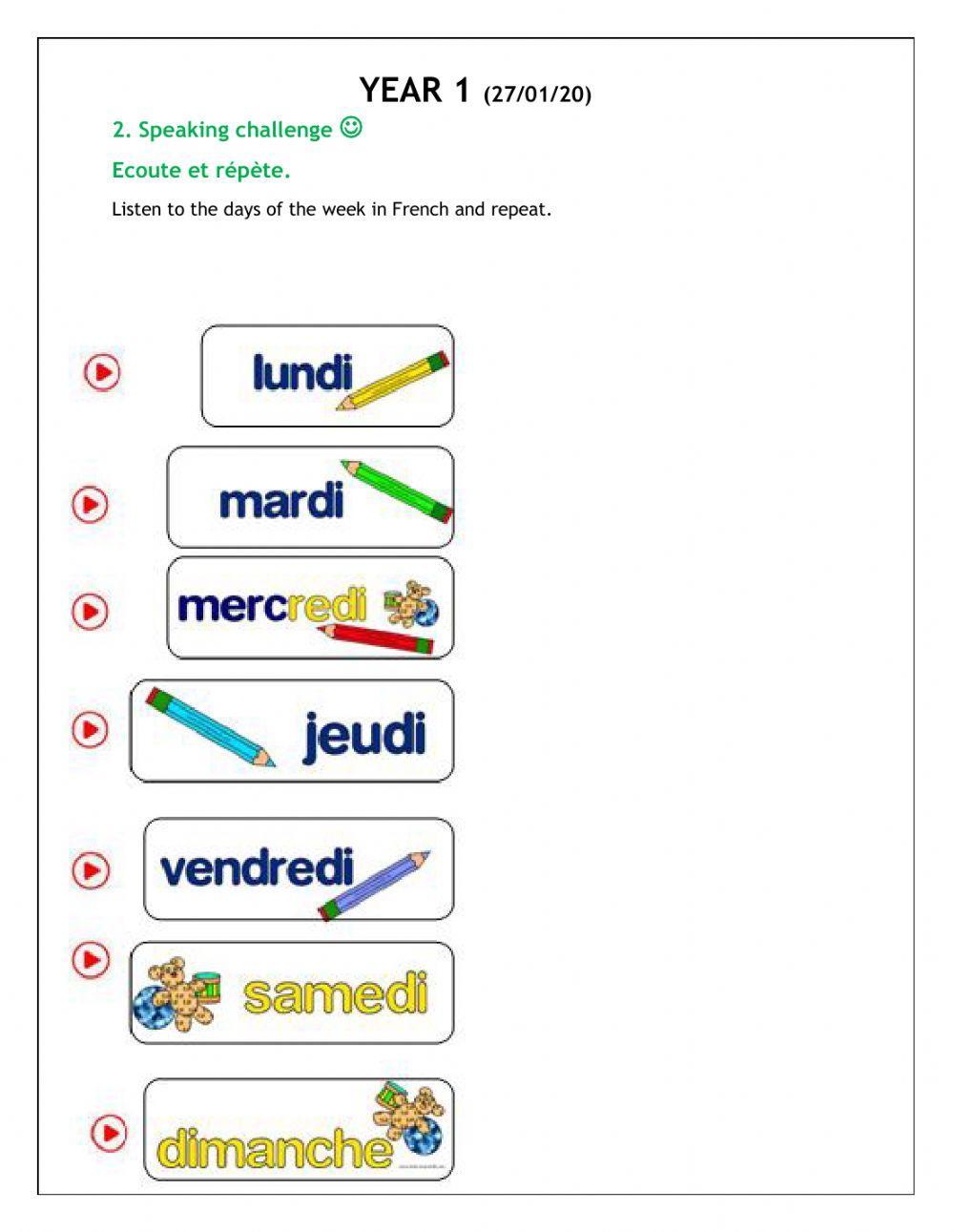 Les jours de la semaine