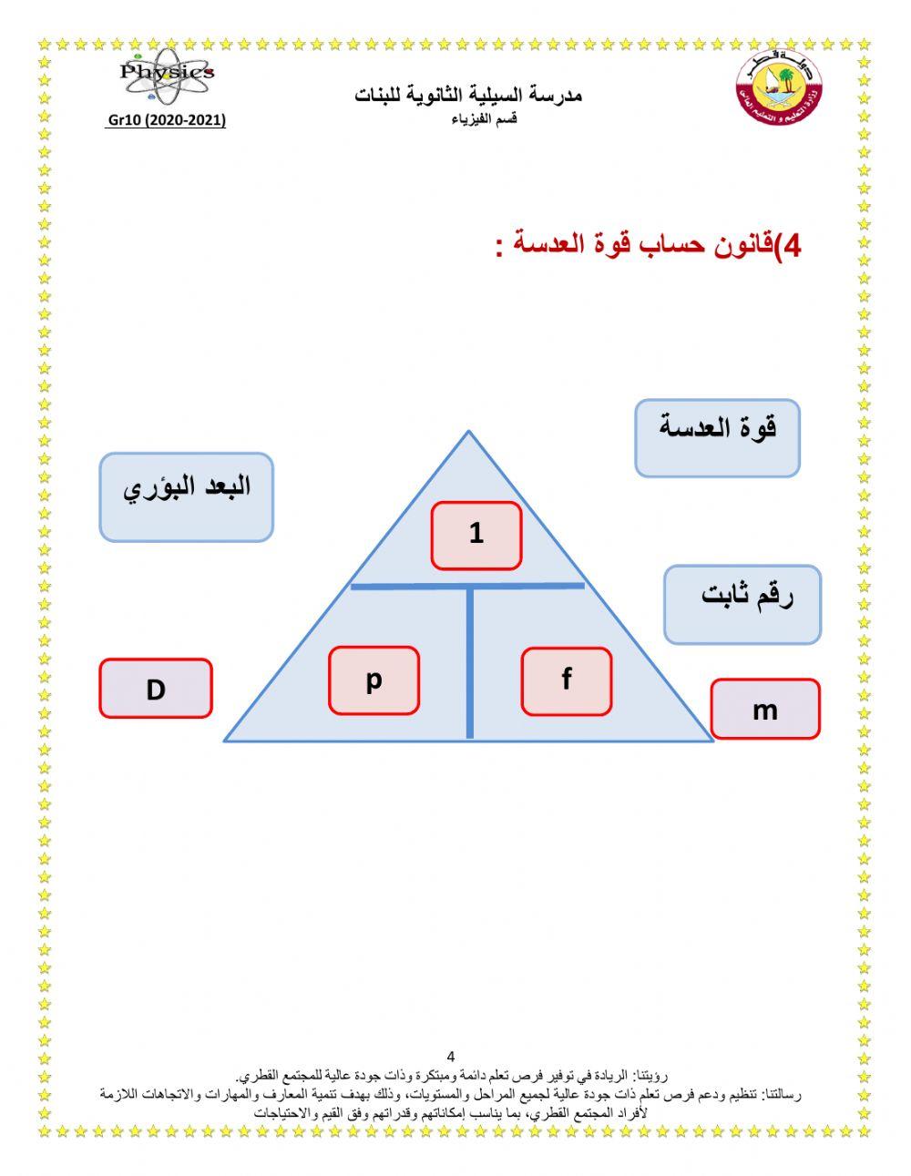 ورقة عمل لقوانين الوحدة الرابعة