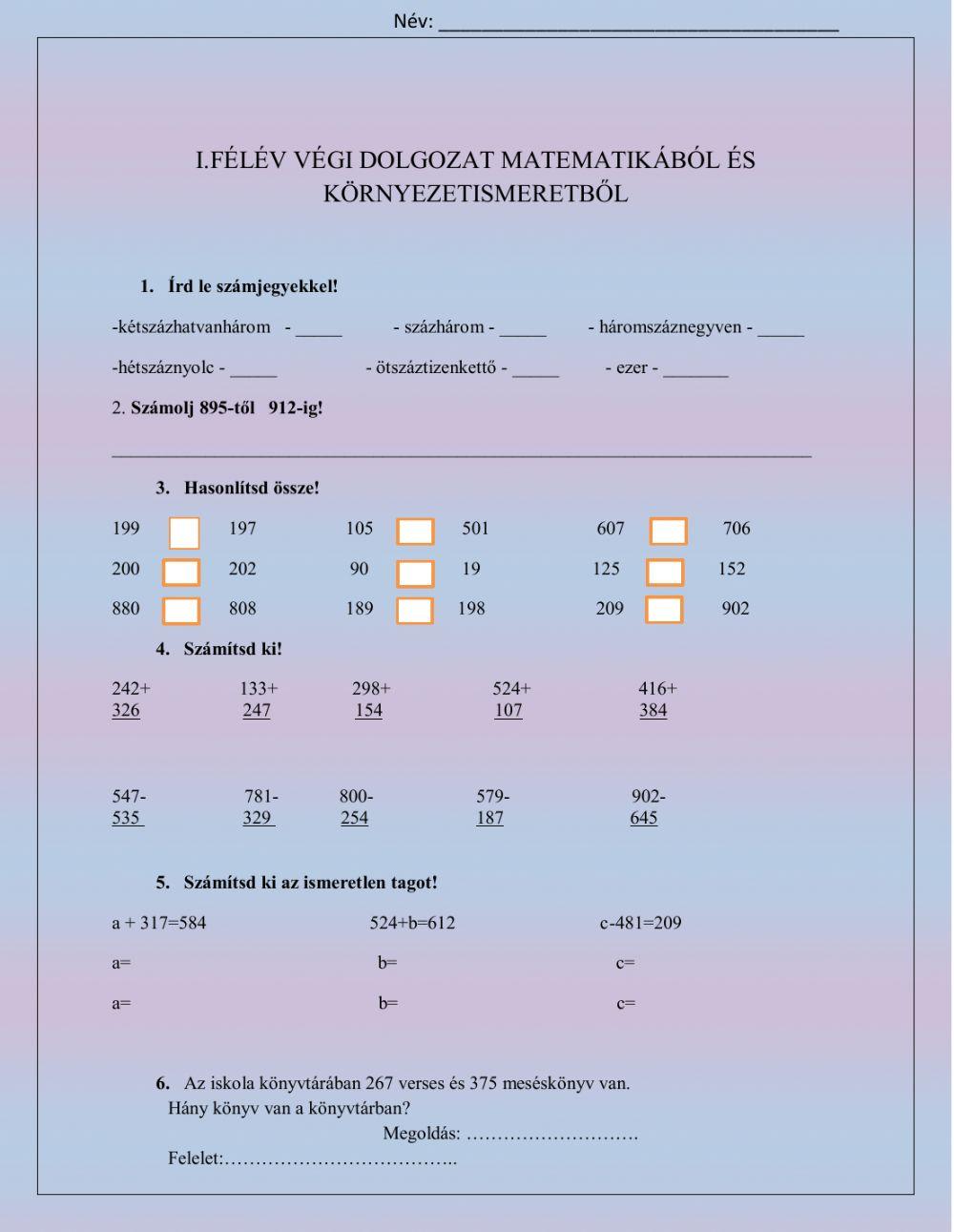 I.félév végi felmérő