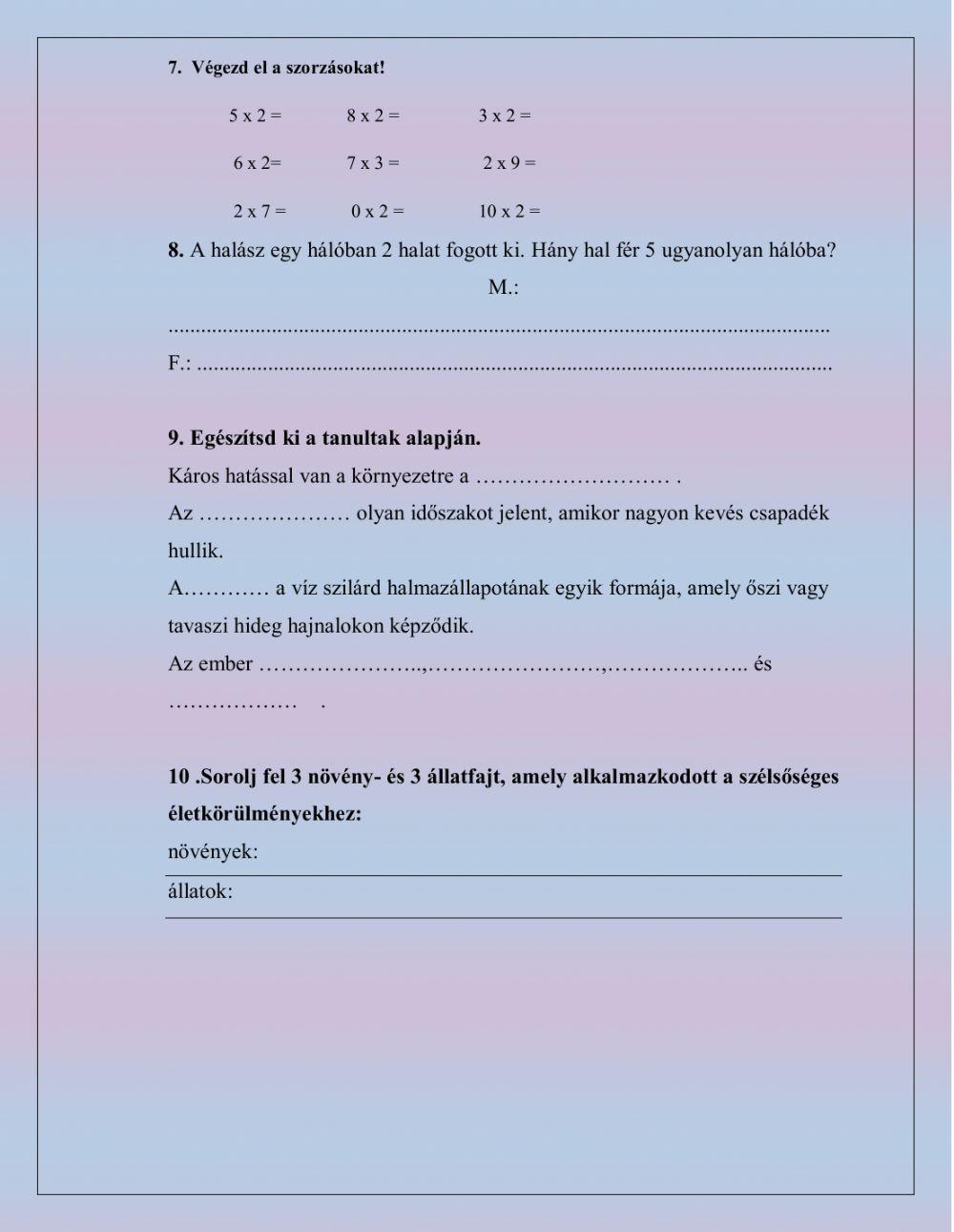 I.félév végi felmérő