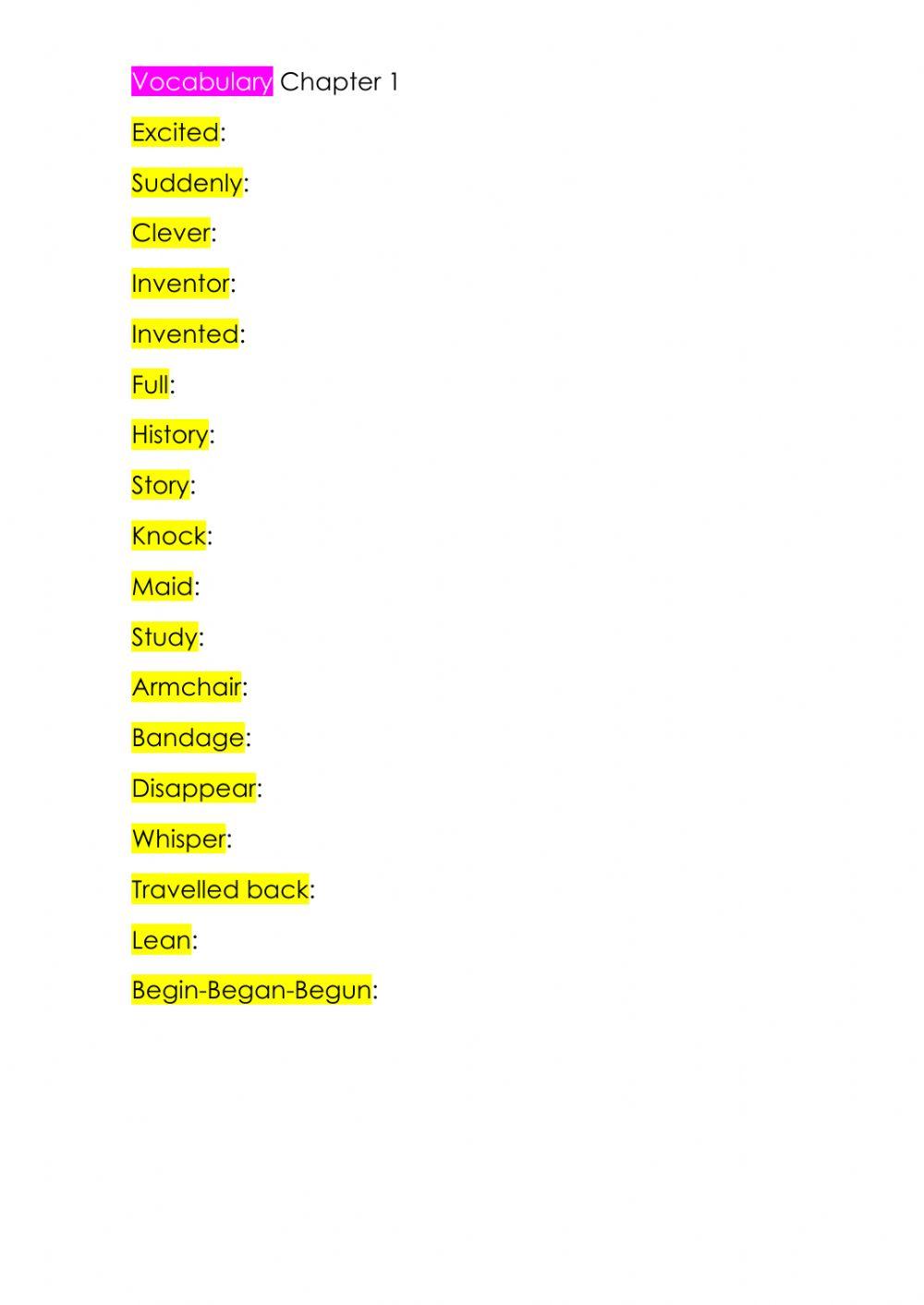 Vocabulary chapter 1 Escape from the fire